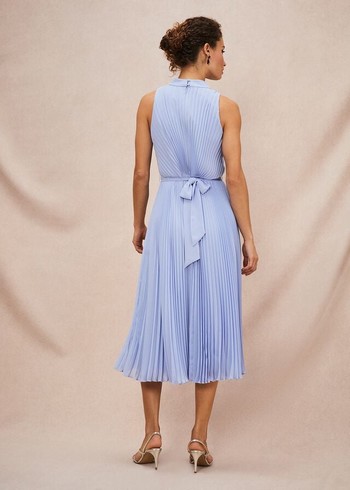 Phase Eight Simara Pleated Dress Blue Australia | YB7093851